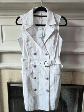 GUESS Anela White Denim Trench Dress Sleeveless Mini NWT Size S